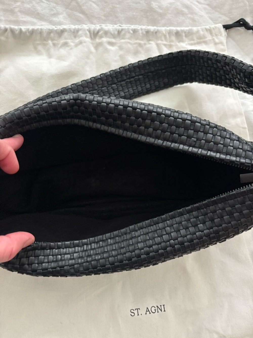 St. Agni Black Woven Leather Crescent Bag Purse - Picture 9 of 9